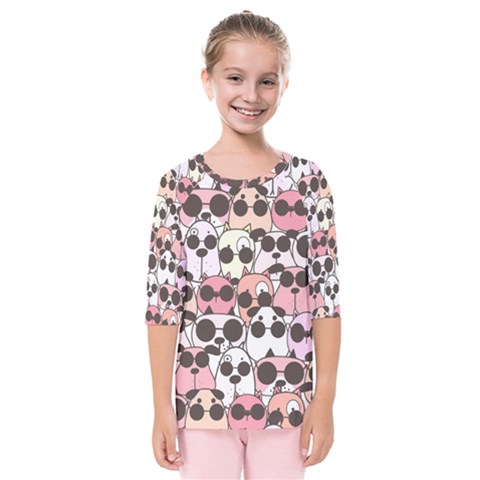 Cute Dog Seamless Pattern Background Kids  Quarter Sleeve Raglan Tee by Vaneshart