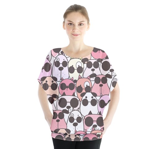 Cute Dog Seamless Pattern Background Batwing Chiffon Blouse by Vaneshart