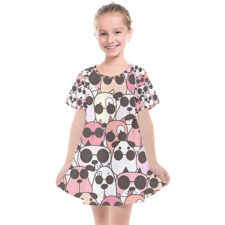 Cute Dog Seamless Pattern Background Kids  Smock Dress