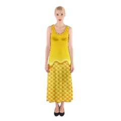 Sweet Honey Drips With Honeycomb Sleeveless Maxi Dress by Vaneshart