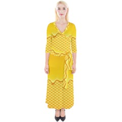 Sweet Honey Drips With Honeycomb Quarter Sleeve Wrap Maxi Dress by Vaneshart