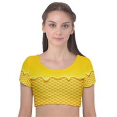 Sweet Honey Drips With Honeycomb Velvet Short Sleeve Crop Top  by Vaneshart