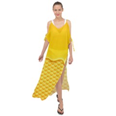 Sweet Honey Drips With Honeycomb Maxi Chiffon Cover Up Dress by Vaneshart