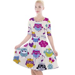 Funny Colorful Owls Quarter Sleeve A-line Dress by Vaneshart