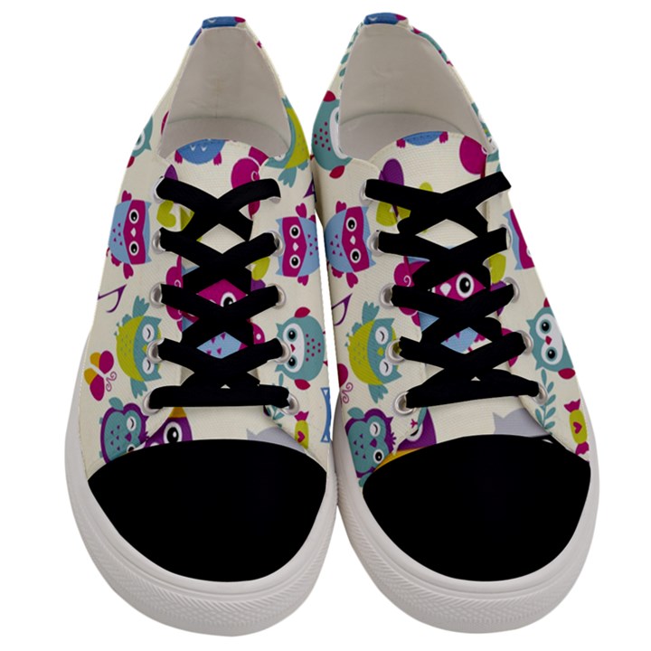 Funny Colorful Owls Men s Low Top Canvas Sneakers