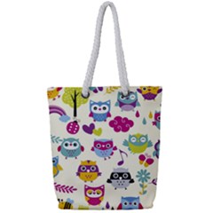 Funny Colorful Owls Full Print Rope Handle Tote (small) by Vaneshart