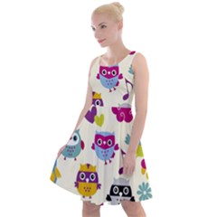 Funny Colorful Owls Knee Length Skater Dress by Vaneshart