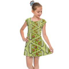 Pizza Fast Food Pattern Seamles Design Background Kids  Cap Sleeve Dress by Vaneshart