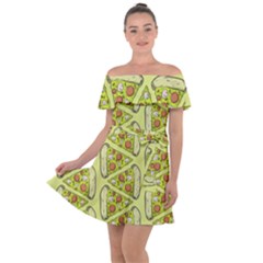 Pizza Fast Food Pattern Seamles Design Background Off Shoulder Velour Dress by Vaneshart