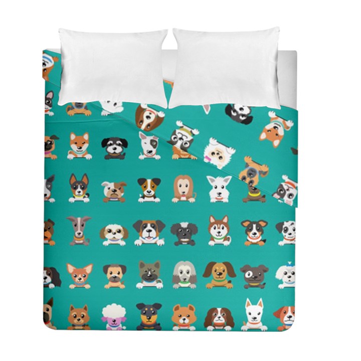 Different Type Vector Cartoon Dog Faces Duvet Cover Double Side (Full/ Double Size)