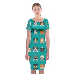 Different Type Vector Cartoon Dog Faces Classic Short Sleeve Midi Dress by Vaneshart