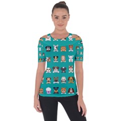 Different Type Vector Cartoon Dog Faces Shoulder Cut Out Short Sleeve Top by Vaneshart