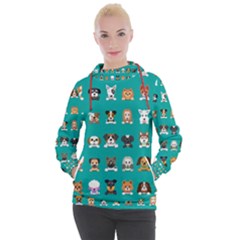 Different Type Vector Cartoon Dog Faces Women s Hooded Pullover