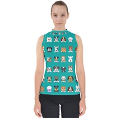 Different Type Vector Cartoon Dog Faces Mock Neck Shell Top by Vaneshart