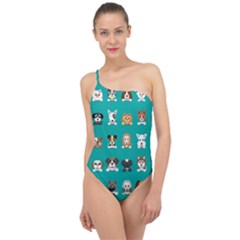 Different Type Vector Cartoon Dog Faces Classic One Shoulder Swimsuit by Vaneshart