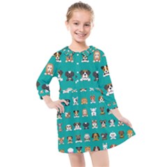 Different Type Vector Cartoon Dog Faces Kids  Quarter Sleeve Shirt Dress by Vaneshart