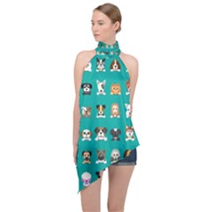 Different Type Vector Cartoon Dog Faces Halter Asymmetric Satin Top by Vaneshart