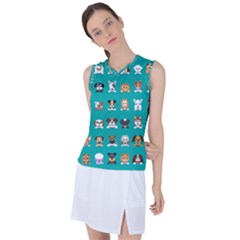 Different Type Vector Cartoon Dog Faces Women s Sleeveless Sports Top by Vaneshart