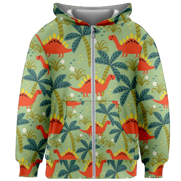 Cute Colorful Dinosaur Seamless Pattern Kids  Zipper Hoodie Without Drawstring