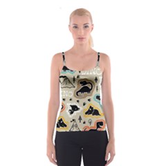 Seamless Pattern With Dinosaurs Silhouette Spaghetti Strap Top by Vaneshart