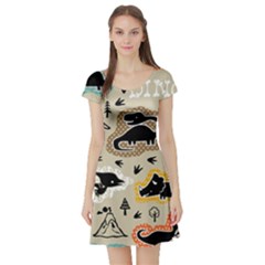 Seamless Pattern With Dinosaurs Silhouette Short Sleeve Skater Dress by Vaneshart