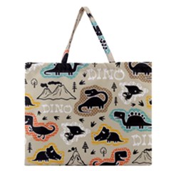 Seamless Pattern With Dinosaurs Silhouette Zipper Large Tote Bag