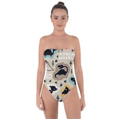 Seamless Pattern With Dinosaurs Silhouette Tie Back One Piece Swimsuit by Vaneshart