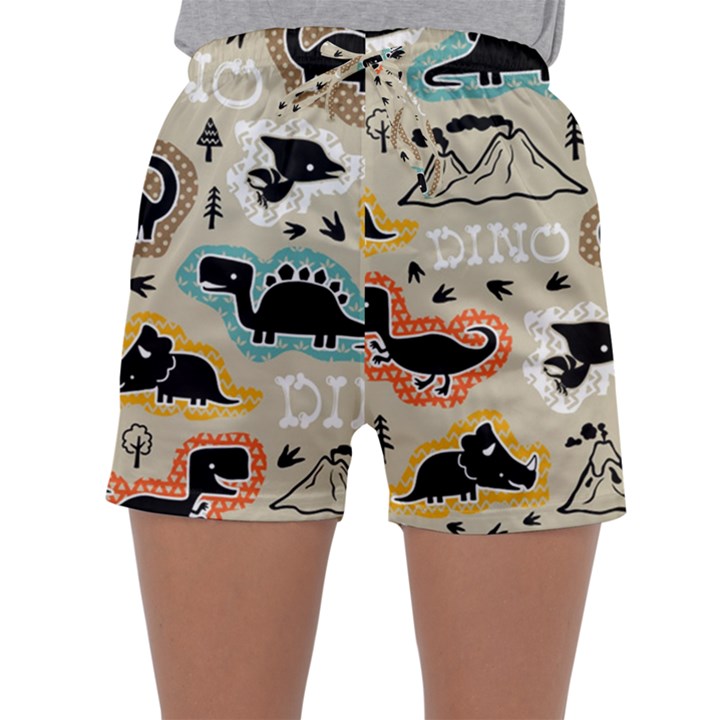 Seamless Pattern With Dinosaurs Silhouette Sleepwear Shorts