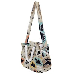 Seamless Pattern With Dinosaurs Silhouette Rope Handles Shoulder Strap Bag by Vaneshart