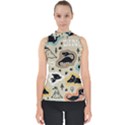 Seamless Pattern With Dinosaurs Silhouette Mock Neck Shell Top View1