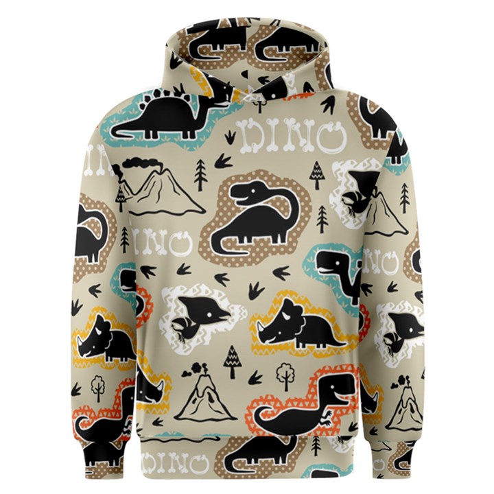 Seamless Pattern With Dinosaurs Silhouette Men s Overhead Hoodie