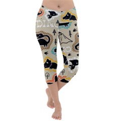 Seamless Pattern With Dinosaurs Silhouette Lightweight Velour Capri Yoga Leggings