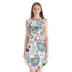 Floral Pattern With Birds Flowers Leaves Dark Background Sleeveless Chiffon Dress   by Vaneshart