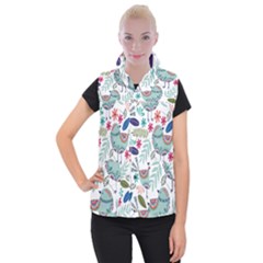 Floral Pattern With Birds Flowers Leaves Dark Background Women s Button Up Vest by Vaneshart