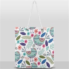 Floral Pattern With Birds Flowers Leaves Dark Background Full Print Rope Handle Tote (large) by Vaneshart