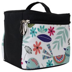 Floral Pattern With Birds Flowers Leaves Dark Background Make Up Travel Bag (big) by Vaneshart