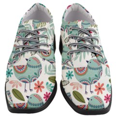 Floral Pattern With Birds Flowers Leaves Dark Background Women Heeled Oxford Shoes by Vaneshart