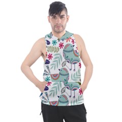 Floral Pattern With Birds Flowers Leaves Dark Background Men s Sleeveless Hoodie by Vaneshart