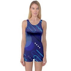 Classic Blue Background Abstract Style One Piece Boyleg Swimsuit by Vaneshart