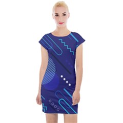 Classic Blue Background Abstract Style Cap Sleeve Bodycon Dress