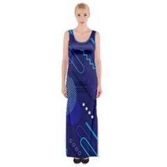 Classic Blue Background Abstract Style Thigh Split Maxi Dress