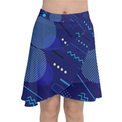 Classic Blue Background Abstract Style Chiffon Wrap Front Skirt by Vaneshart