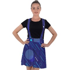 Classic Blue Background Abstract Style Velvet Suspender Skater Skirt by Vaneshart