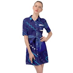 Classic Blue Background Abstract Style Belted Shirt Dress by Vaneshart