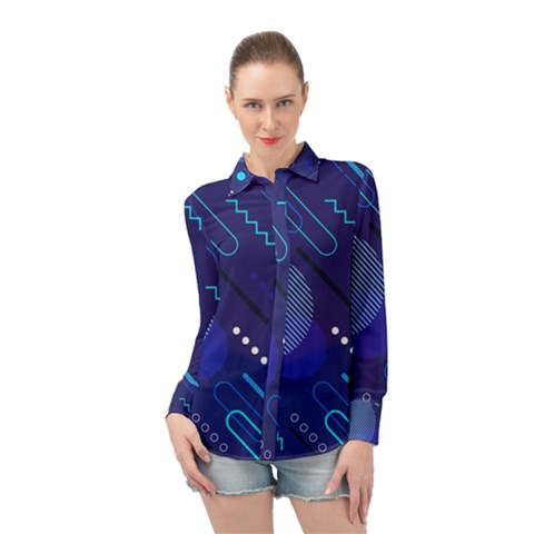 Classic Blue Background Abstract Style Long Sleeve Chiffon Shirt by Vaneshart