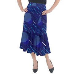 Classic Blue Background Abstract Style Midi Mermaid Skirt by Vaneshart