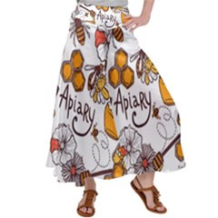 Honey Seamless Pattern Satin Palazzo Pants by Vaneshart