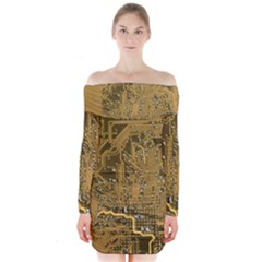 Pcb Printed Circuit Board Long Sleeve Off Shoulder Dress by Vaneshart