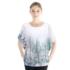 Multicolor Graphic Botanical Print Batwing Chiffon Blouse