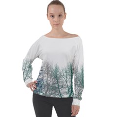 Multicolor Graphic Botanical Print Off Shoulder Long Sleeve Velour Top by dflcprintsclothing